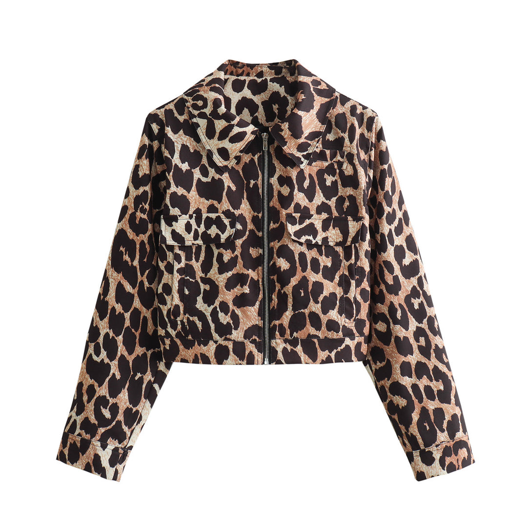 Damen cropped Wildlederjacke mit elegantem Leo-Print Drune
