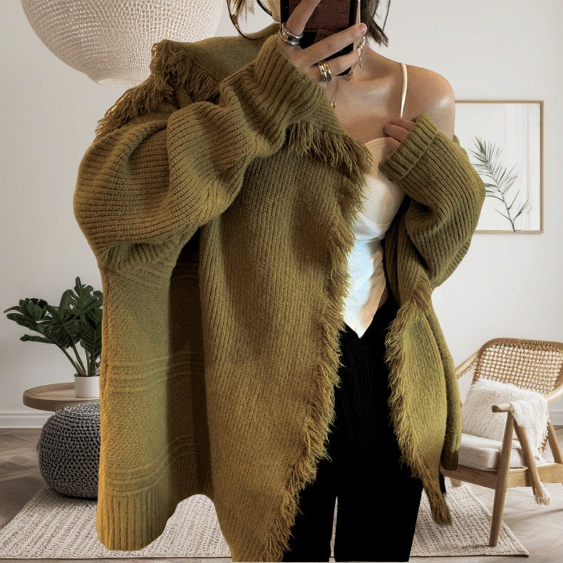 Damen Oversized Strickjacke mit fransigen Details und offenem Schnitt Drune