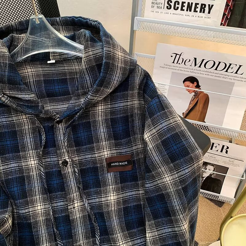 Damen Karo-Hemdjacke mit Kapuze Drune