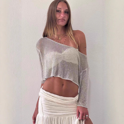 Damen Klassischer Netzpullover mit asymmetrischem Schnitt Drune