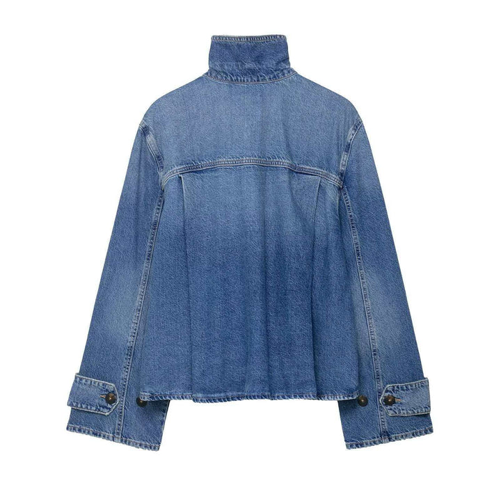 Damen nan cropped Boxy-Denimjacke mit hohem Wickel- bzw. Stehkragen und verdeckter Knopfleiste Drune