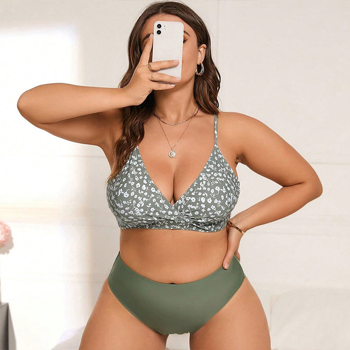 Damen Hochtailliertes Bikini-Set mit floralem Oberteil Drune
