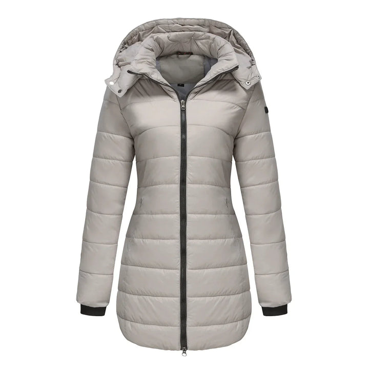 Drune | Damen Pufferjacke – Gepolstert isoliert – Abnehmbare Kapuze – Rippbündchen – Mittellange Passform