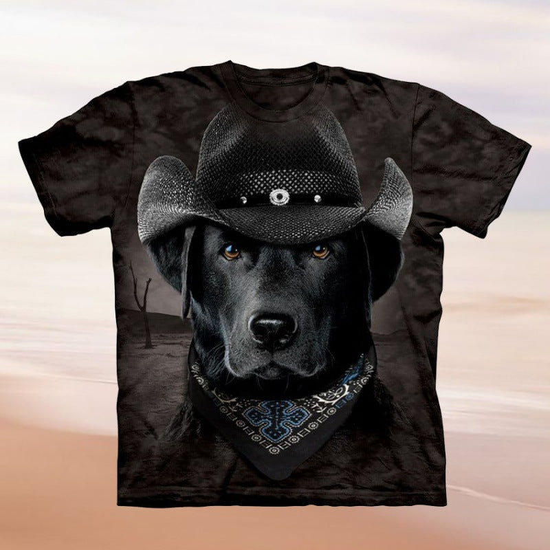 Damen T-Shirt mit kreativem Hundemotiv und Cowboyhut-Design Drune