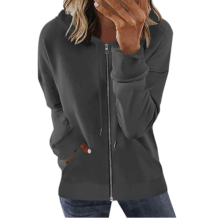 Damen nan Kapuzenjacke mit durchgehendem Reißverschluss, Kängurutaschen und elastischen Bündchen Drune