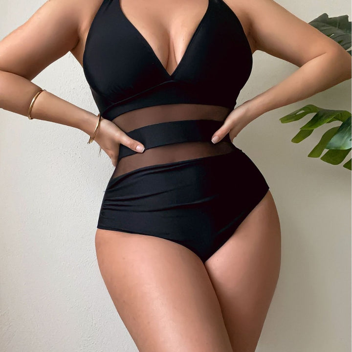 Damen Sportlicher Badeanzug mit transparenter Taille Drune