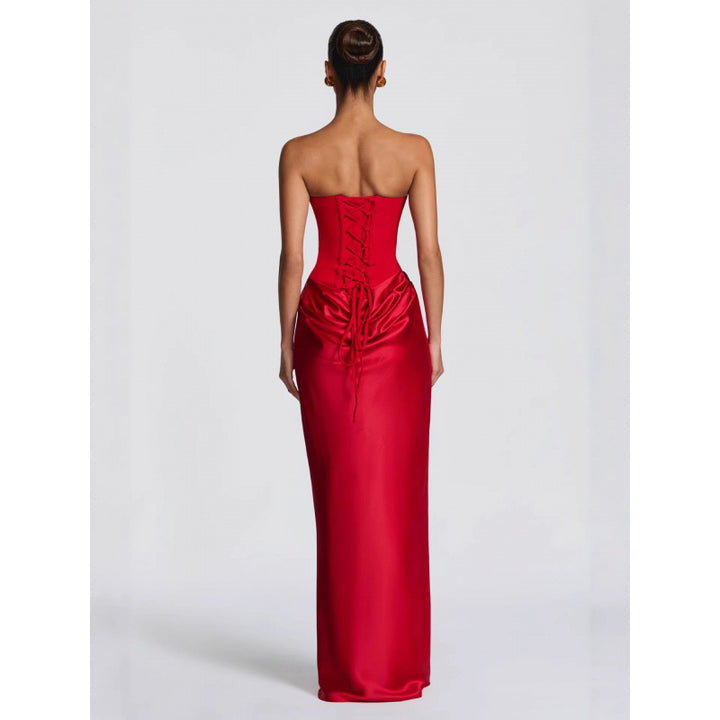 Damen Elegantes Cocktailkleid mit Herzausschnitt und fließendem Rockteil Drune
