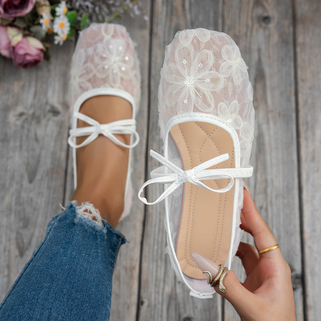 Damen elegante Ballerinas mit floralen Applikationen und rutschfester Sohle Drune