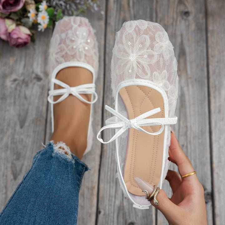 Damen elegante Ballerinas mit floralen Applikationen und rutschfester Sohle Drune