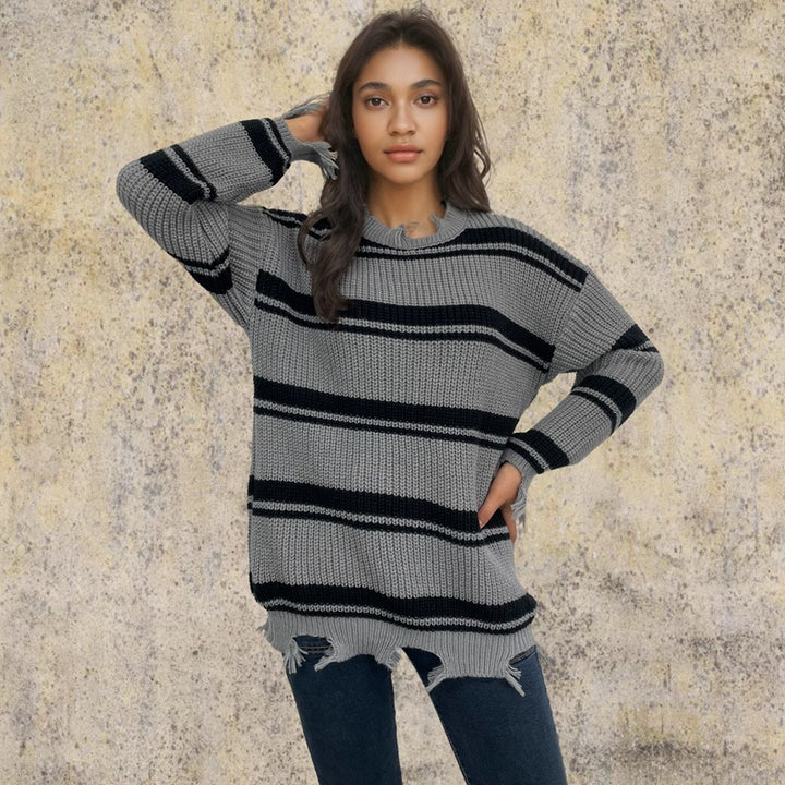 Damen lässiger Strickpullover mit Boho-Details und Fransen Drune