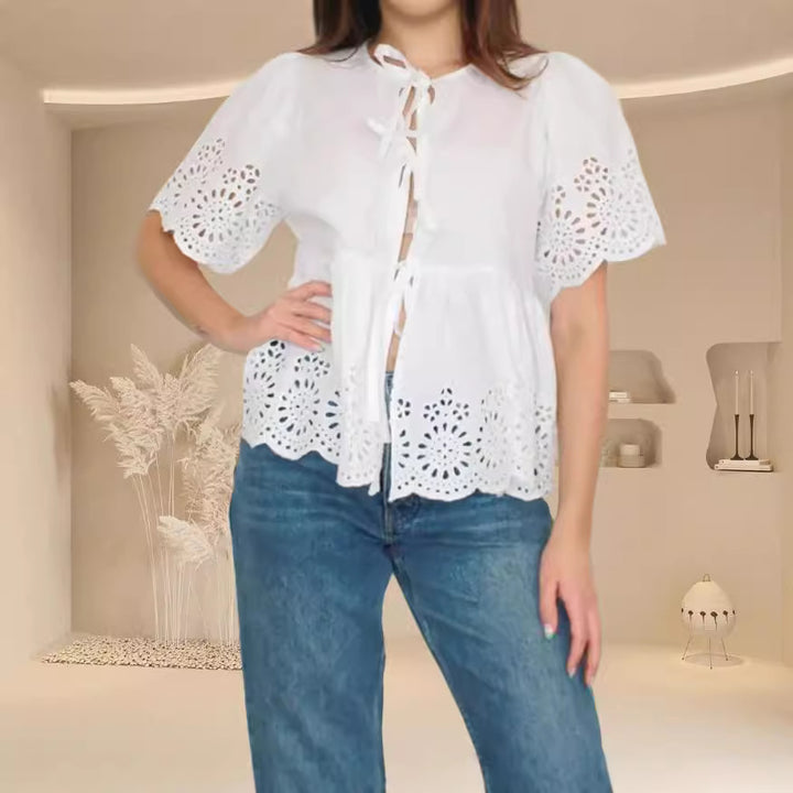 Damen Bluse mit Schnittdetails und Luftig-weitem Design Drune