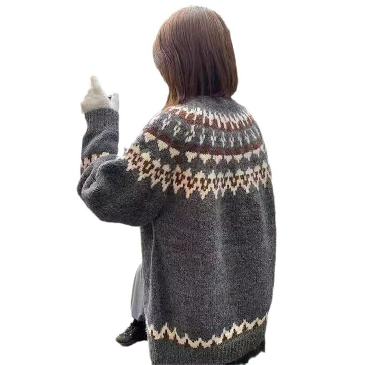 Damen gestrickter Pullover mit Norwegermuster Drune