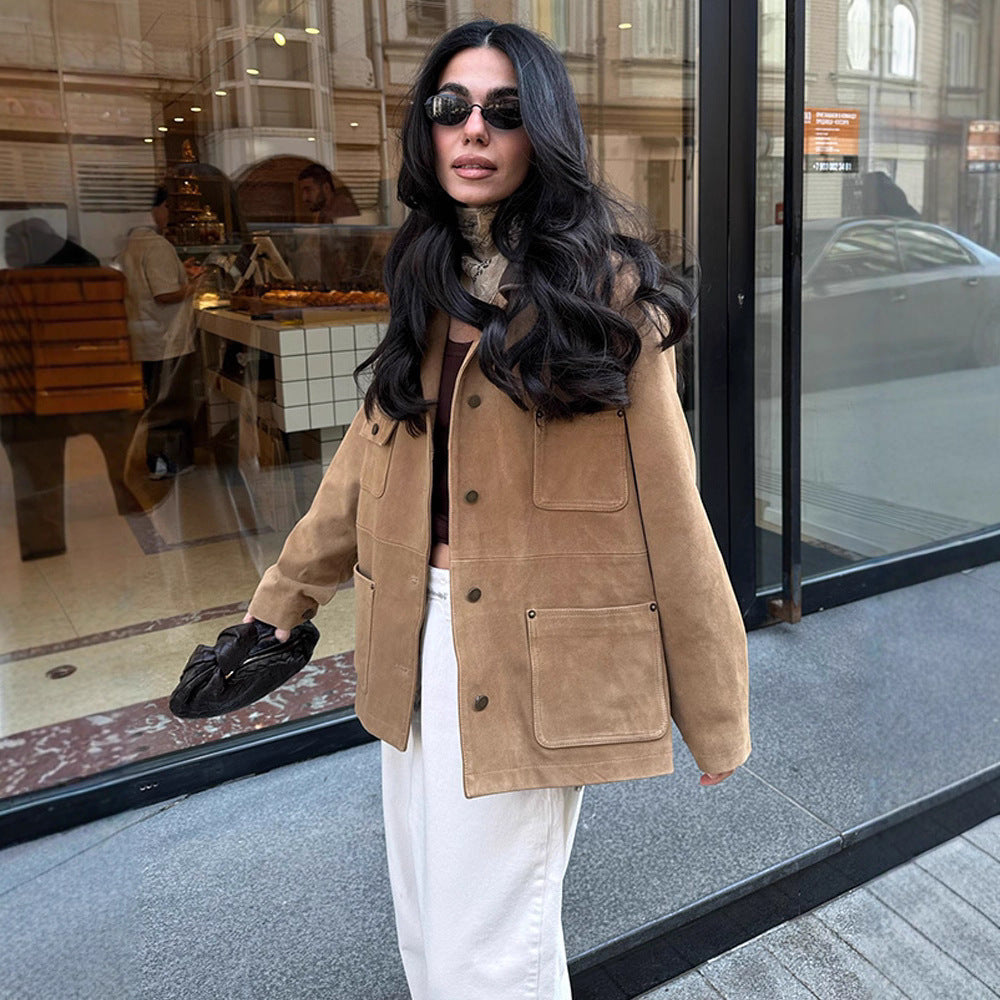 Damen Lässig geschnittene Wildlederjacke Drune