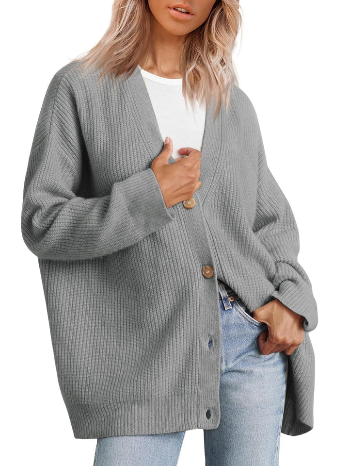 Drune | Cardigan - Damen Herbst gestreifter Knopf-gefüllter Strick-Cardigan