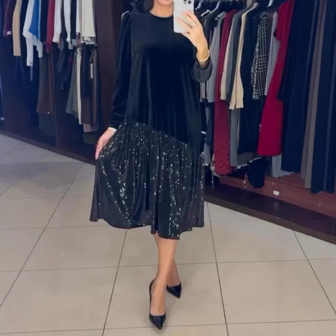Damen elegantes Partykleid mit funkelndem Rock und weichem Oberteil Drune
