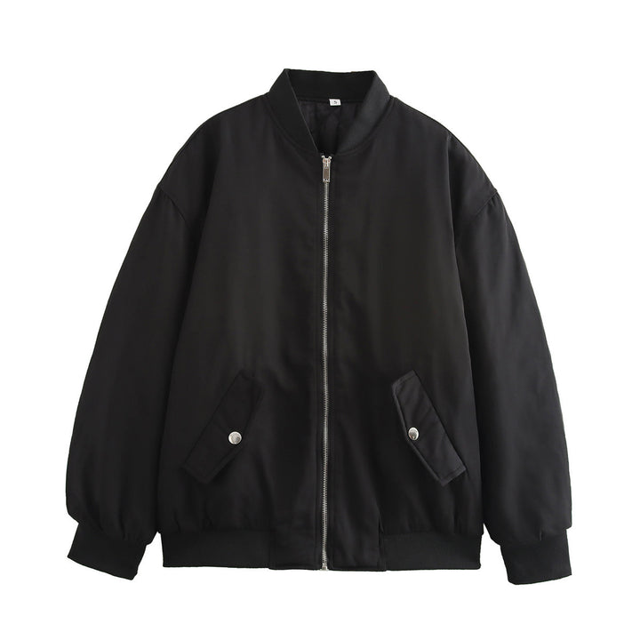 Damen lässige Bomberjacke mit elastischem Bund und praktischen Taschen Drune