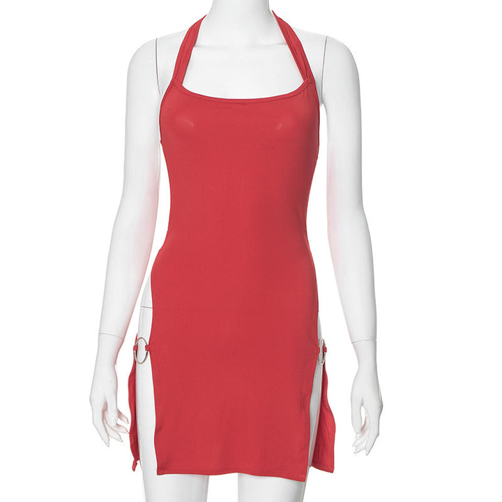 Damen sexy und modisches Halterkleid mit offenen Seiten und Ringelementen Drune