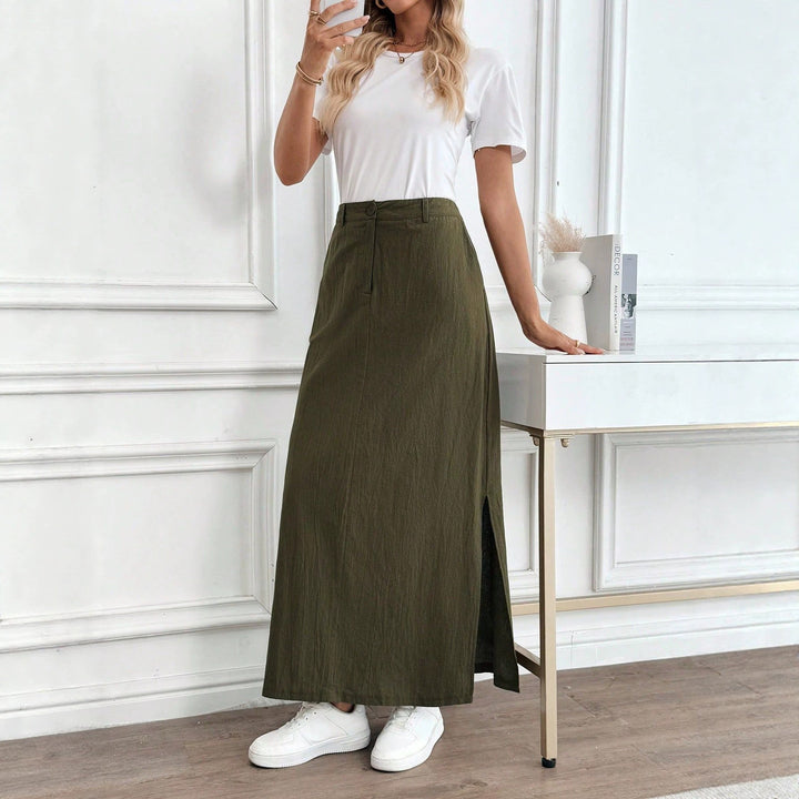 Damen Maxirock im lässigen Stil mit seitlichem Schlitz und hohem Taillenbund Drune