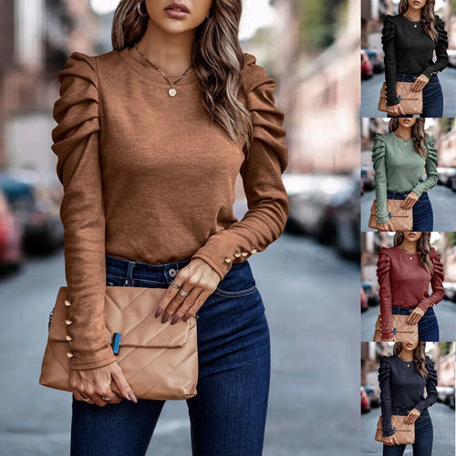 Damen entspannter Pullover mit modischen Rüschendetails und hochgelegten Ärmeln Drune