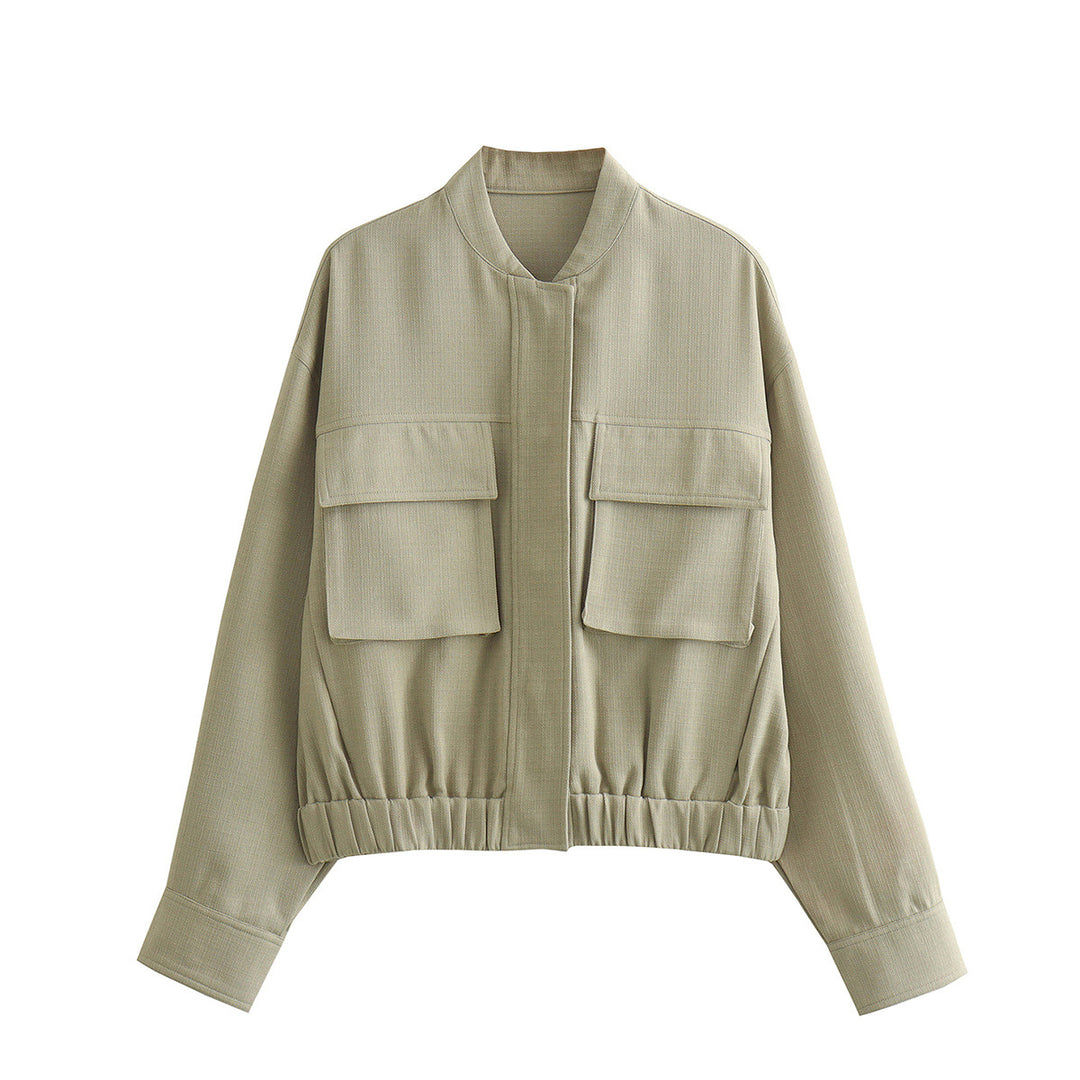 Damen elegante Utility-Jacke mit großen Taschen und elastischem Saum Drune