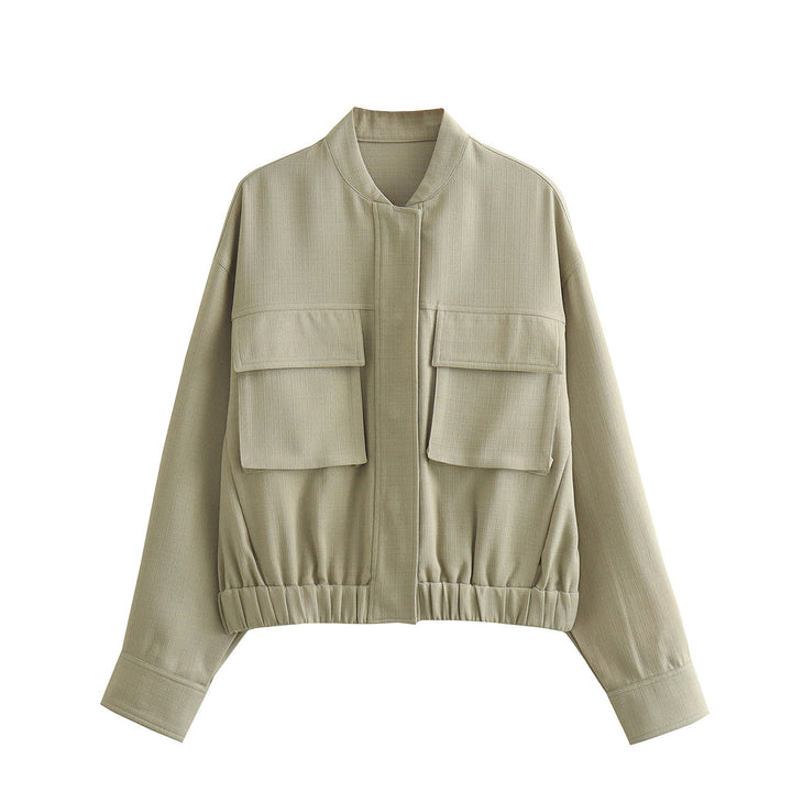 Damen elegante Utility-Jacke mit großen Taschen und elastischem Saum Drune