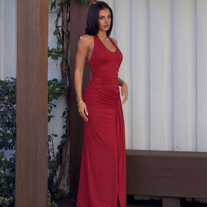 Damen Figurbetontes Maxikleid mit elegantem Raffungselement Drune