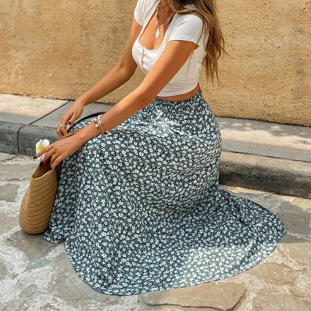 Damen Maxirock mit floralem Design und seitlichem Schlitz Drune