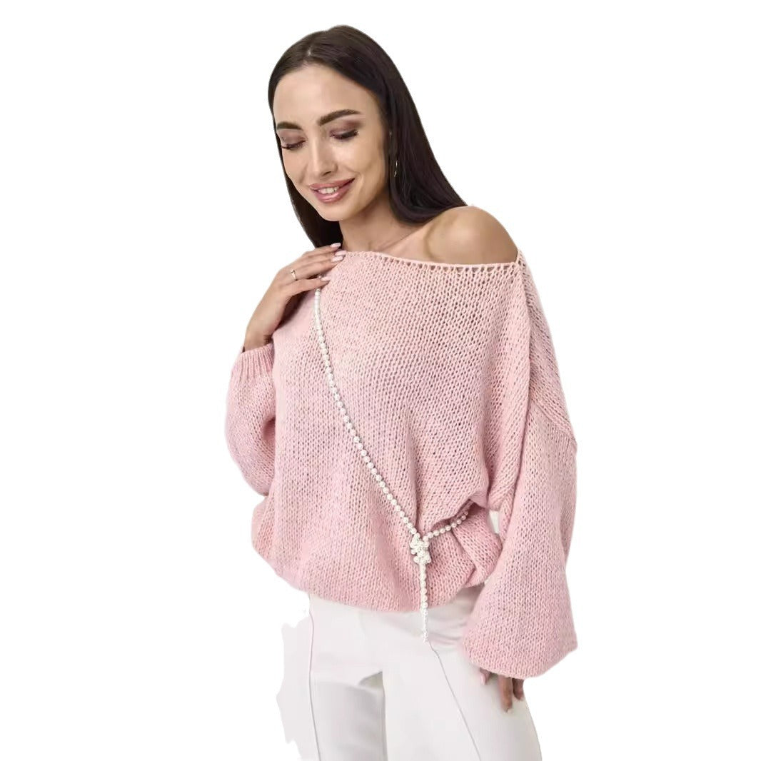 Damen lässiger Oversize-Pullover mit ballonförmigen Ärmeln und strukturiertem Maschenmuster Drune