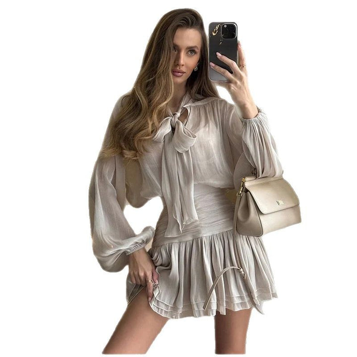 Damen Elegantes Mini-Kleid mit Schluppenkragen Drune