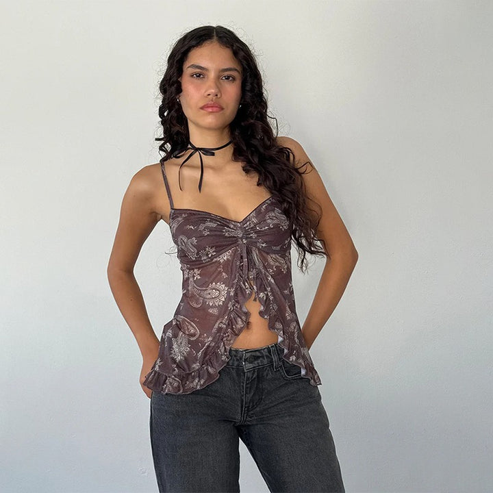 Damen Nostalgiisches Karo-Trägertop mit Rüschendetails Drune