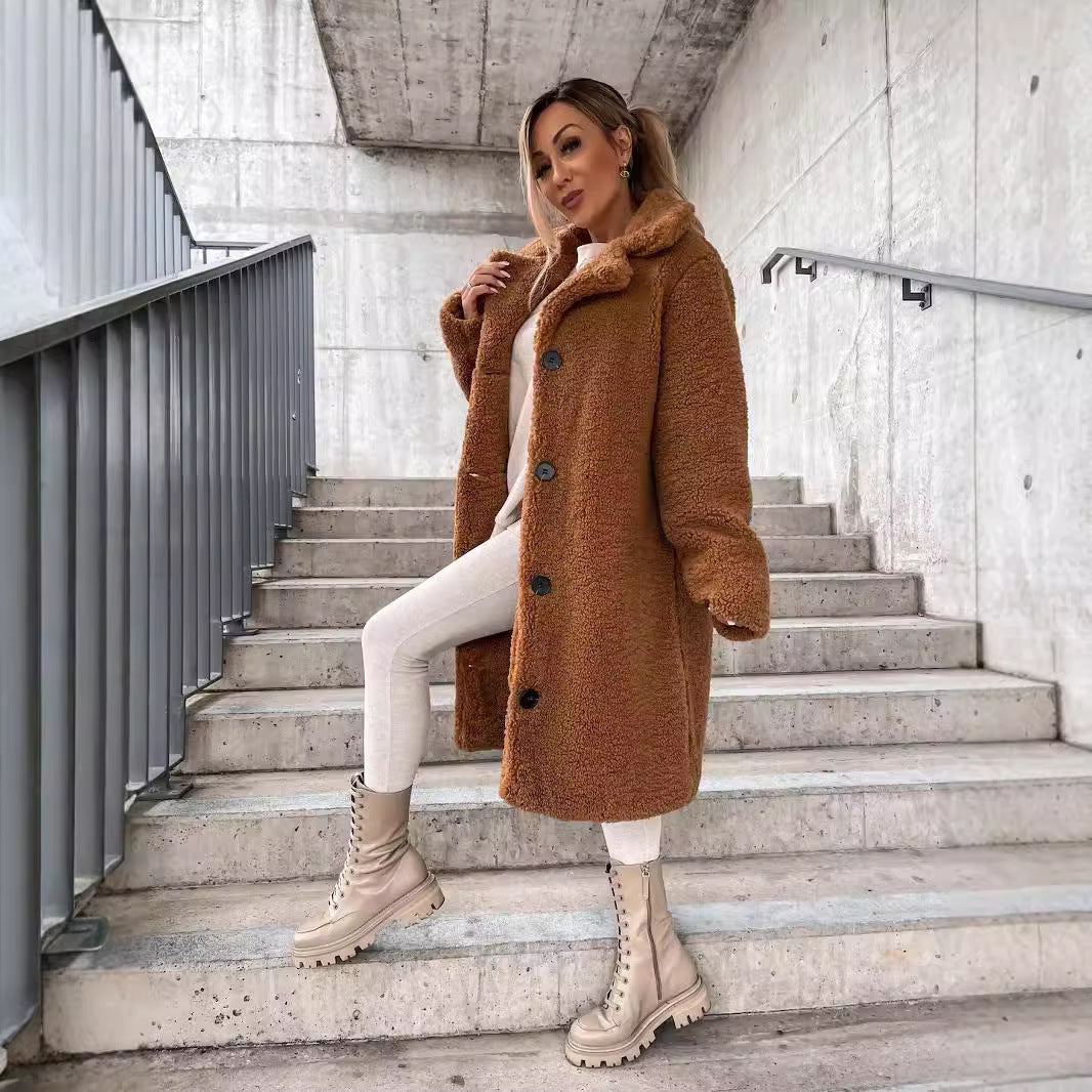 Drune | Luxe Damen Teddyjacke mit Knöpfen und Taschen
