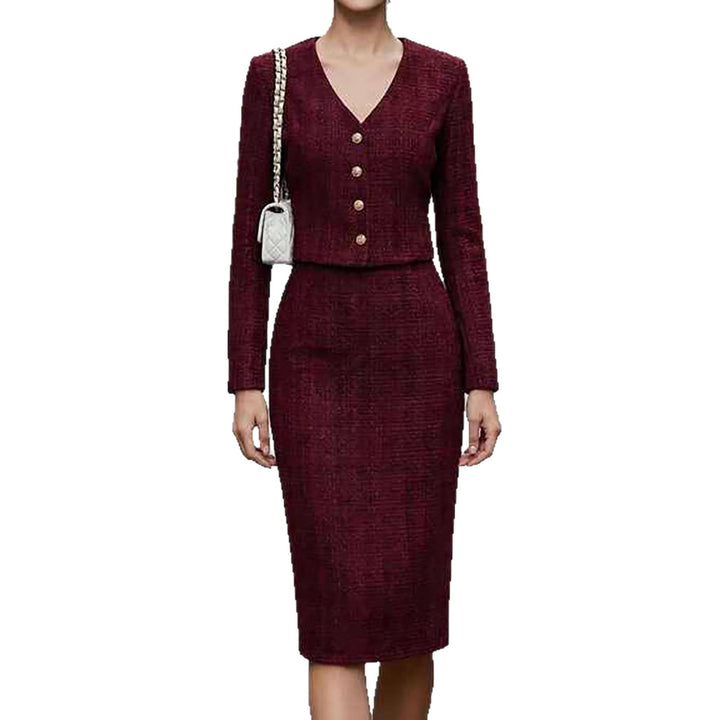 Damen elegantes Bleistiftkleid mit feinem Struktur-Design und Knopfdetails Drune