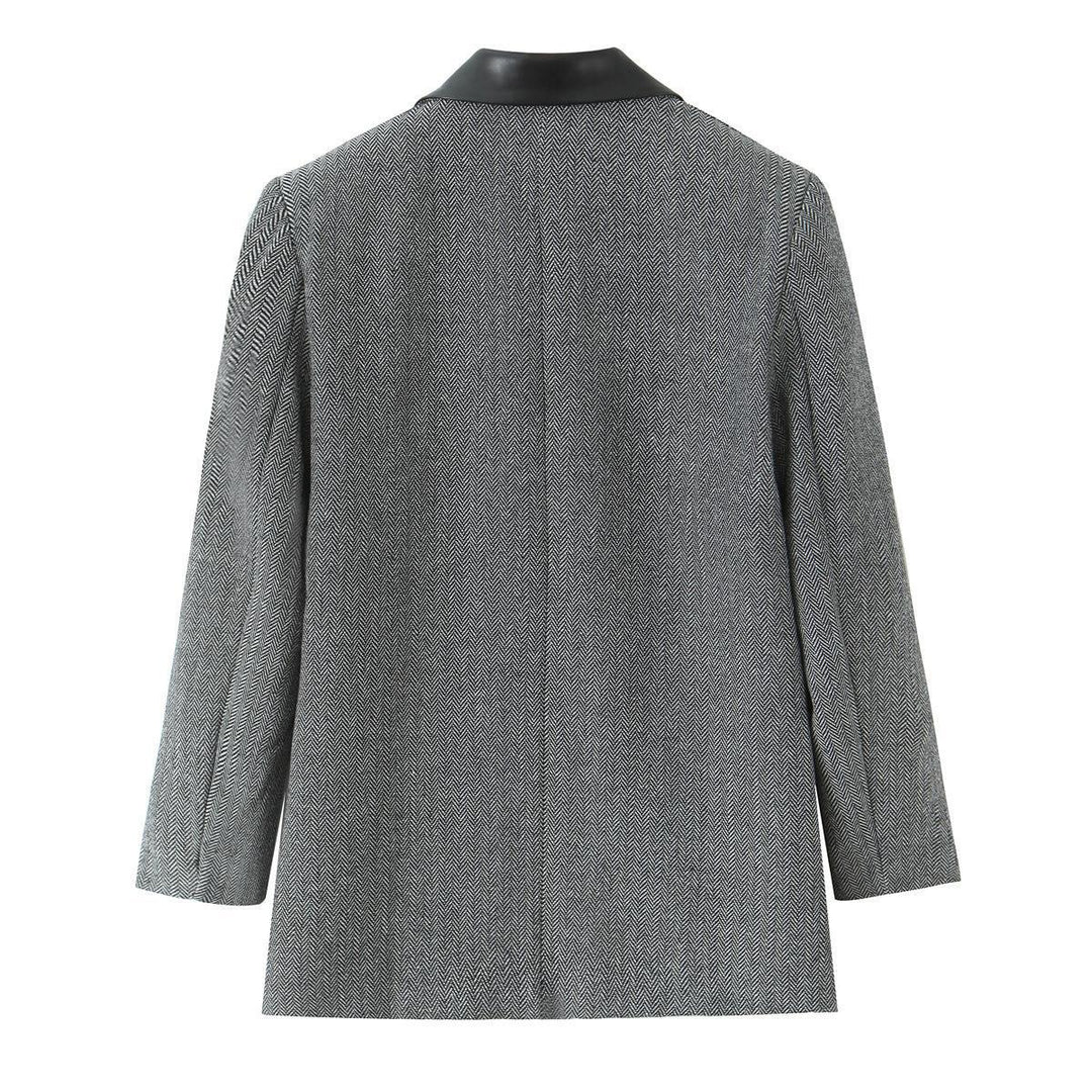 Damen modischer Blazer mit elegantem Houndstooth-Muster und weichem Kragen Drune