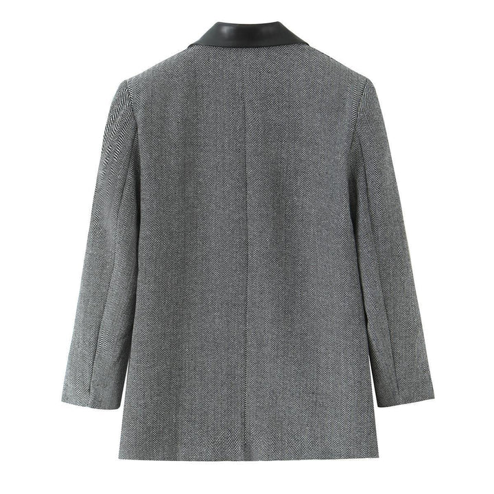 Damen modischer Blazer mit elegantem Houndstooth-Muster und weichem Kragen Drune