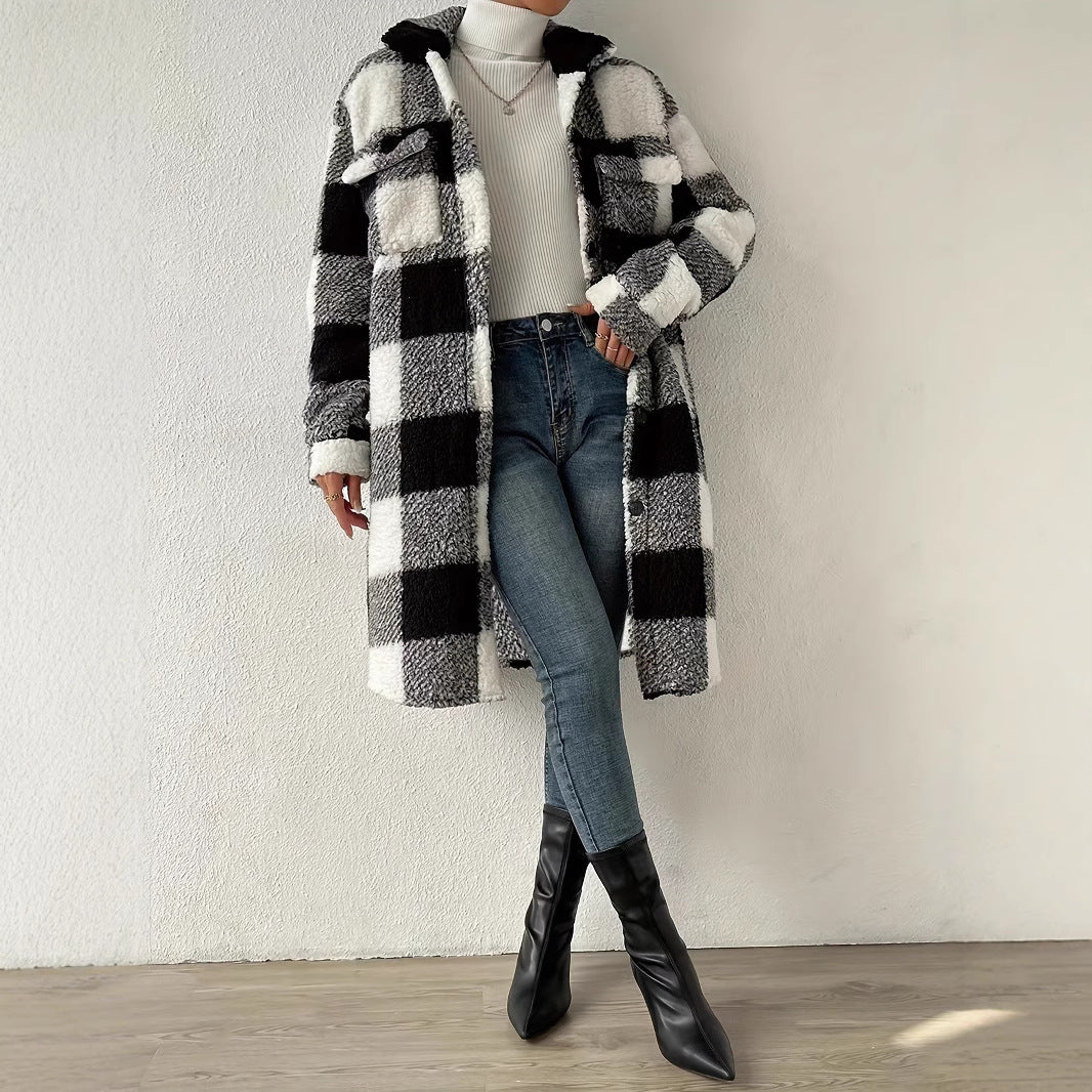 Damen Plüsch-Hemdjacke im Karodesign Drune