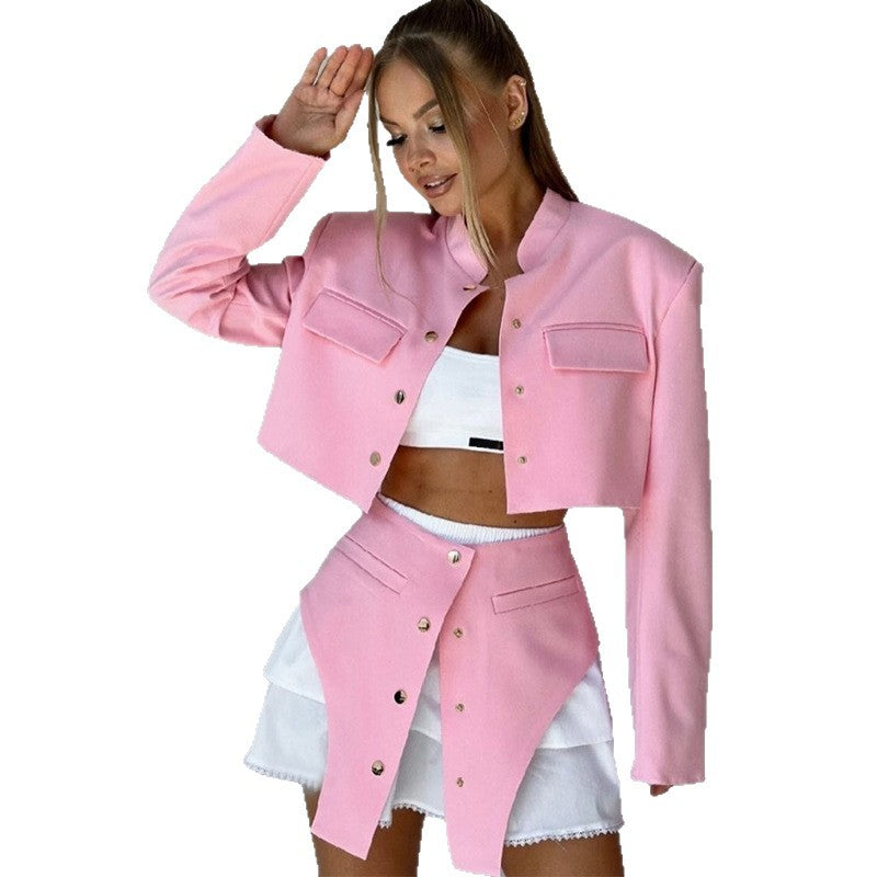 Damen modisches Crop-Jackenkleid-Set Drune