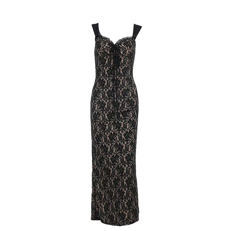 Damen Langärmliges Spitzenkleid mit figurbetontem Design und eleganten Details Drune