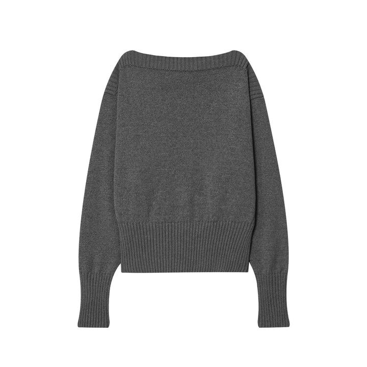 Damen legerer Strickpullover mit breitem Kragen und kontrastierenden Bündchen Drune