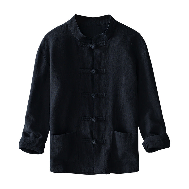 Herren nan leichte Leinenjacke im traditionellen chinesischen Stil mit Stehkragen und Knotenverschlüssen Drune