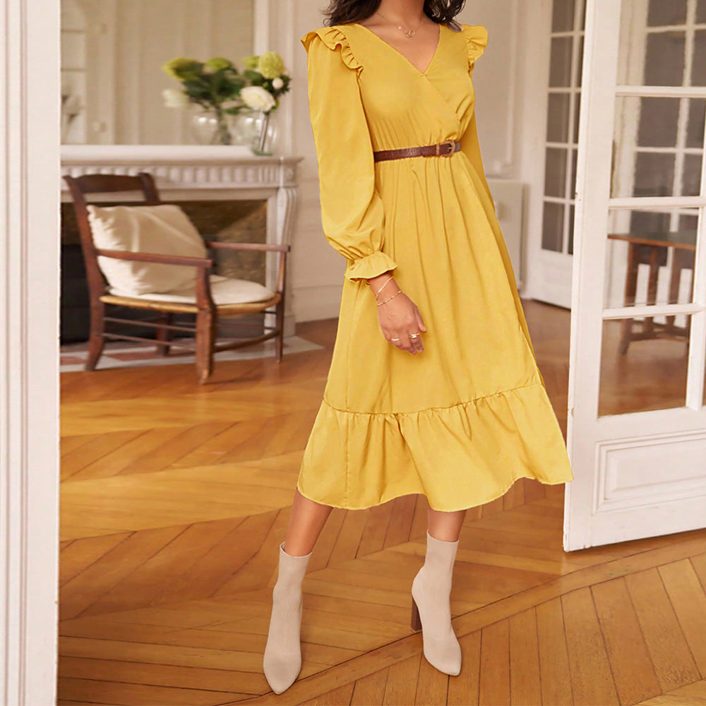 Damen Midikleid mit elegantem Rüschendesign und seitlichem Schlitz Drune