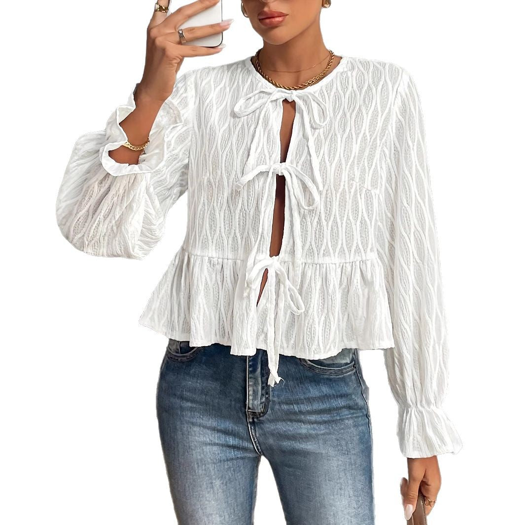 Damen Strickjacke mit dekorativen Schleifen und strukturiertem Design Drune