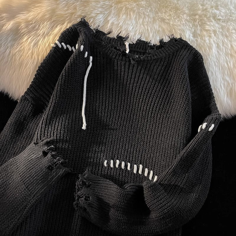 Damen lässiger Strickpullover mit fransigen Details Drune