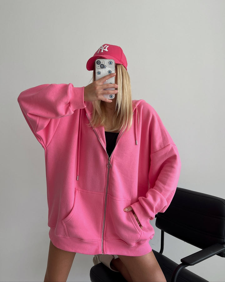 Damen oversized Kapuzenjacke mit Reißverschluss Drune
