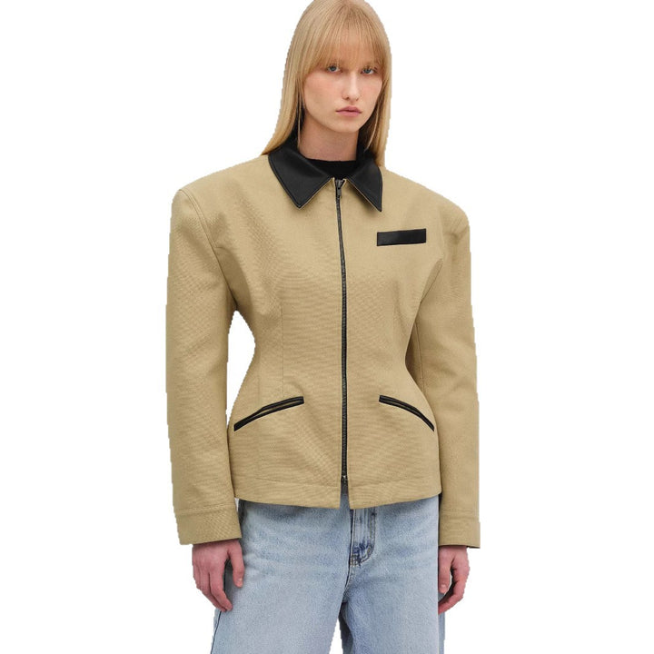 Damen modische Kurzjacke mit kontrastierendem Kragen Drune