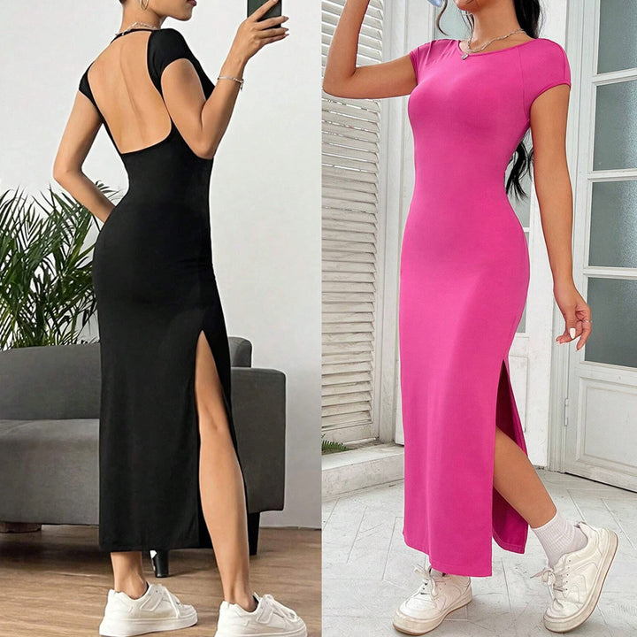 Damen figurbetontes Maxikleid mit kurzem Arm und elegantem Schnitt Drune