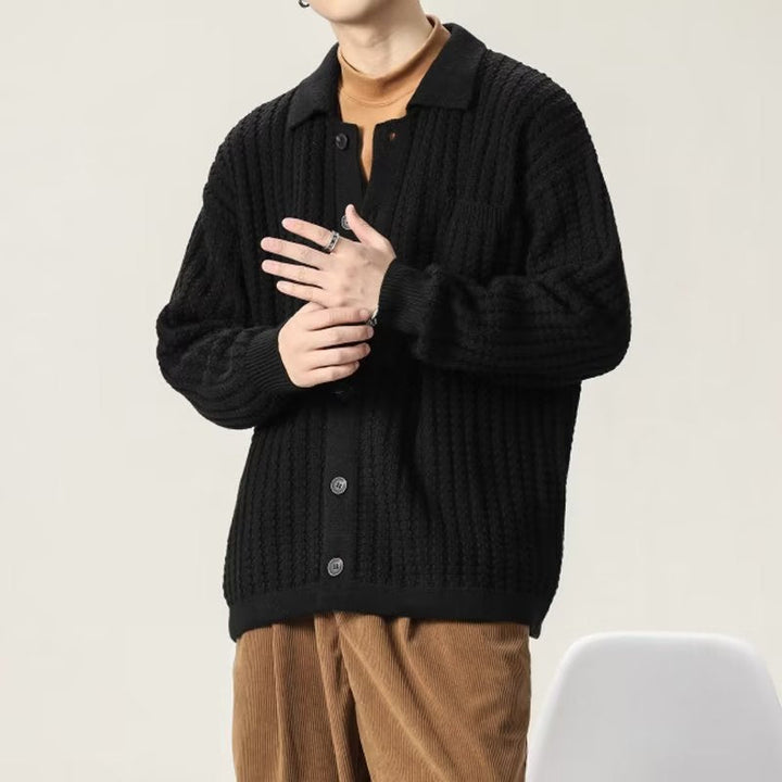 Drune | Strickjacke Knopfverschluss Strukturiertes Strickgewebe Lässiger Pullover