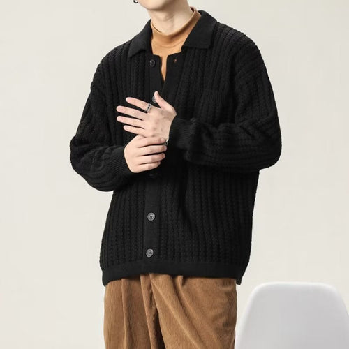 Drune | Strickjacke Knopfverschluss Strukturiertes Strickgewebe Lässiger Pullover