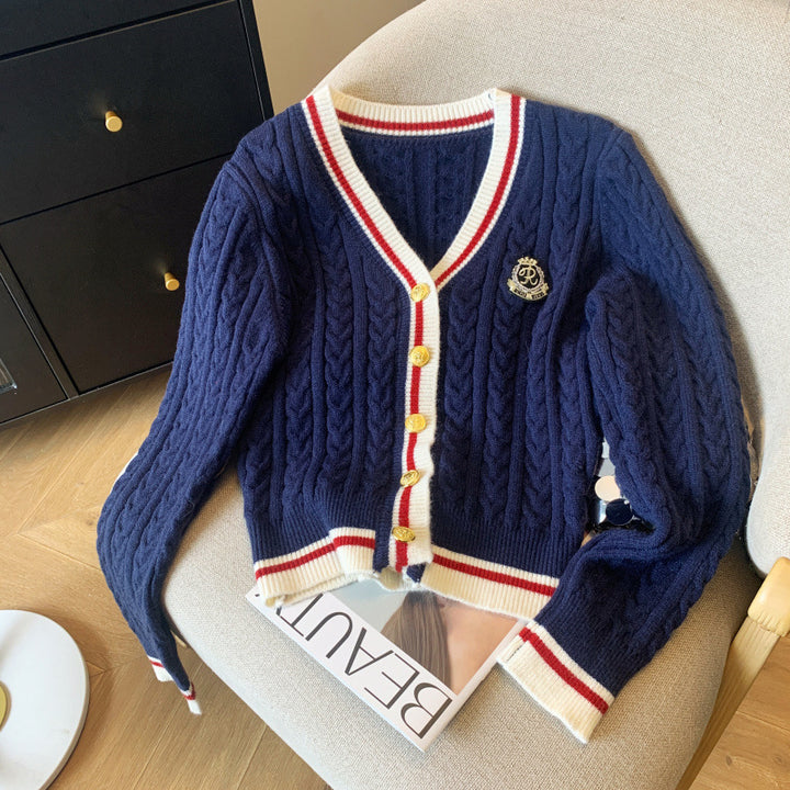 Damen Grobstrick-Cardigan mit dekorativen Knöpfen und sportlichem Streifenmuster Drune