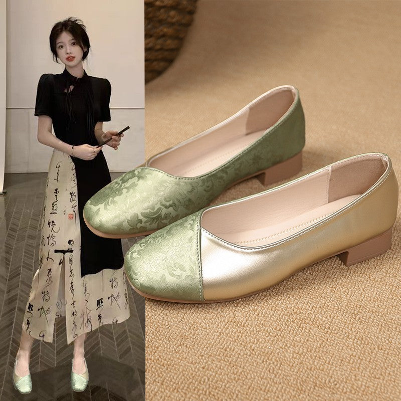 Damen elegante Ballerinas mit modischem Metallic-Akzent und floralem Design Drune