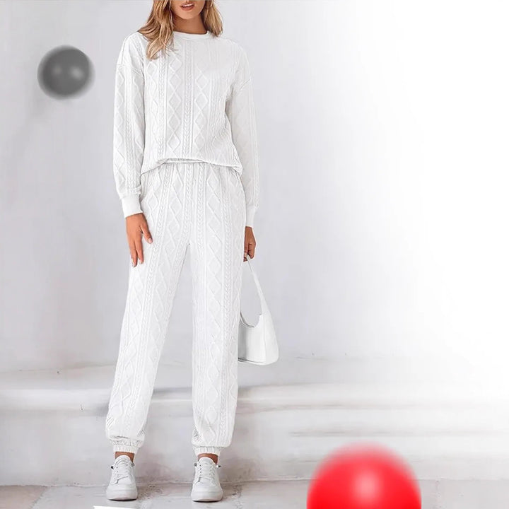 Damen Strick-Loungewear-Set mit elegantem Zopfmuster und weitem Schnitt Drune